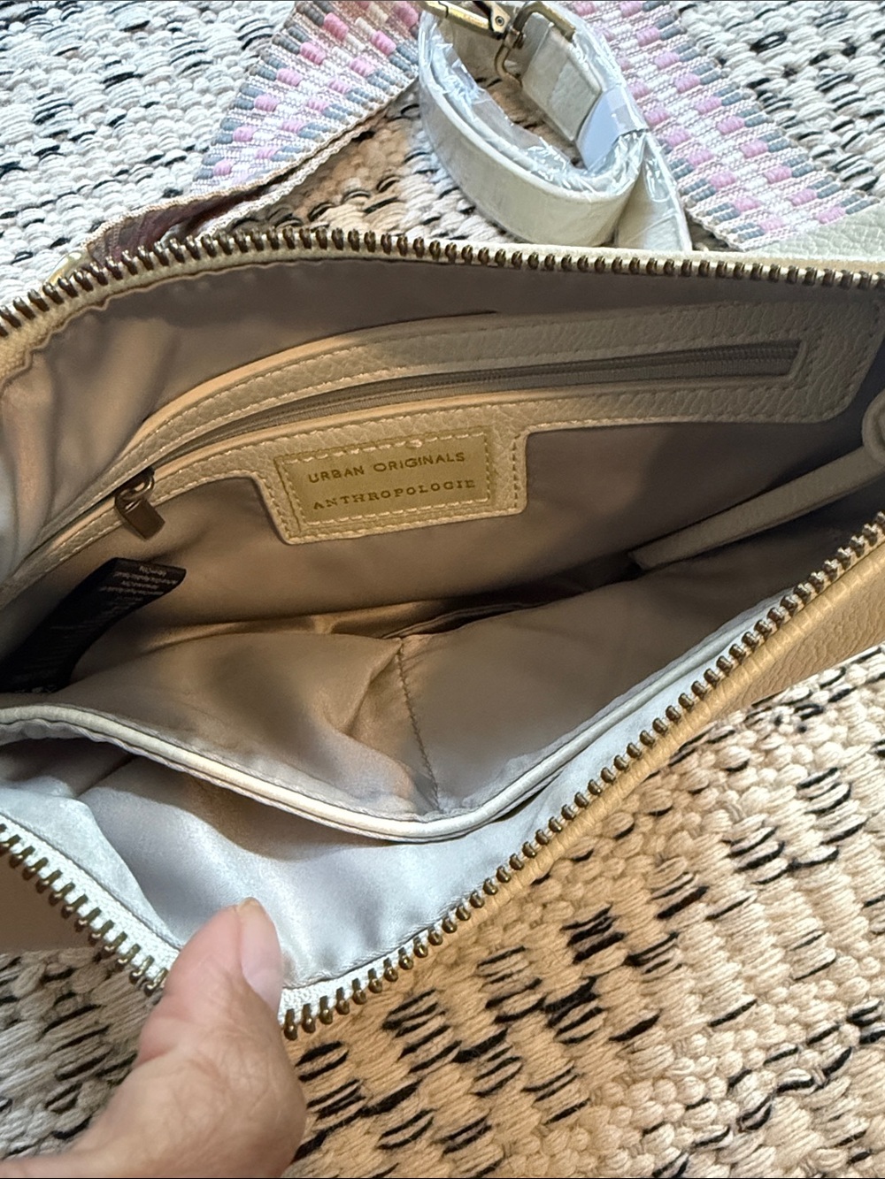 Urban outfitters Neutral Cream Half-Moon Crossbody Bag with Pink-Accented Strap - Picture 2 of 3